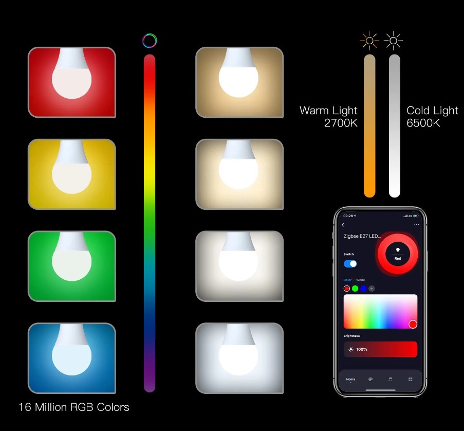 Moes Smart LED Bulb Energy Saving E27 Dimmable RGB White Bulb